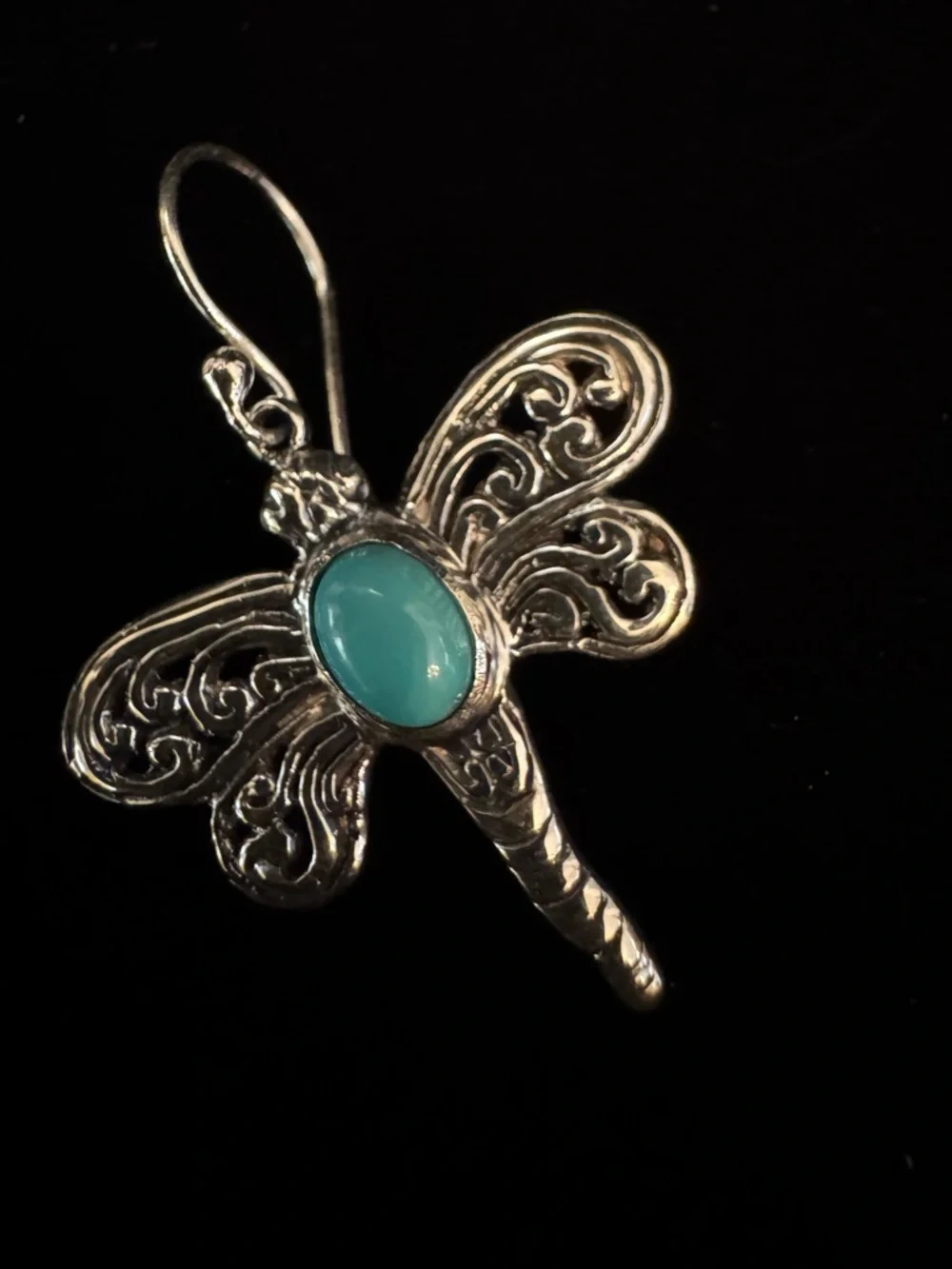 Genuine‎ Turquoise Sterling, silver Dragonfly Dangle Earrings - Women Jewelry